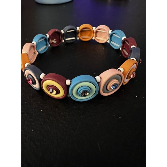 Multicolor Rhinestones Rubber over Metal Strechy Bracelet - Picture 5 of 6